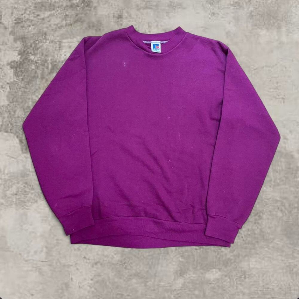 Russell Athletic Purple Crewneck Medium Vintage Blank Boxy Cropped Loose Cotton